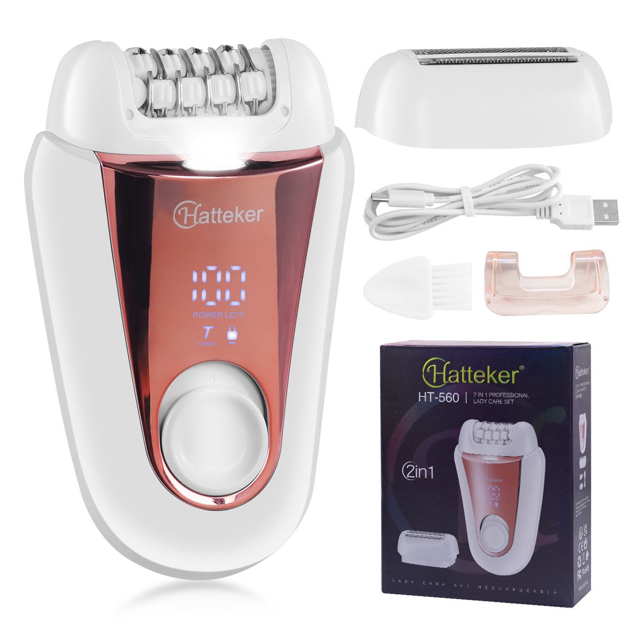 Epilator Wireless - Epilatore Ricaricabile 2-in-1 Hatteker per Donna,